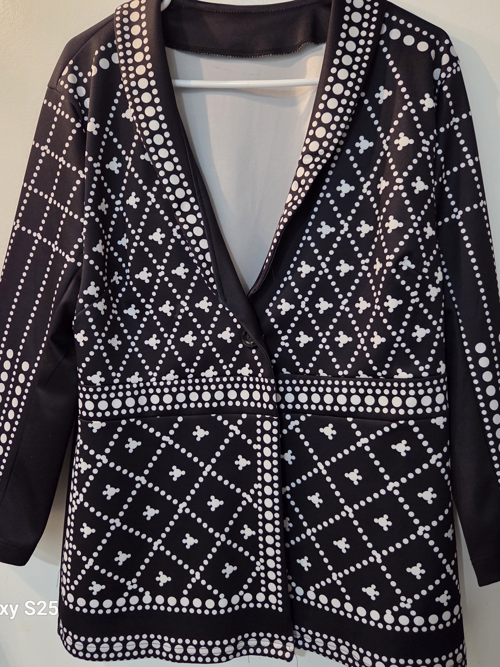 Geometric Print Blazer - 7 14 - Black & White Patterned Jacket